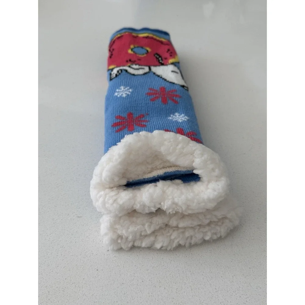 Peanuts Snoopy On Donut Blue Sherpa Slipper Socks New With Tag Adult One Size